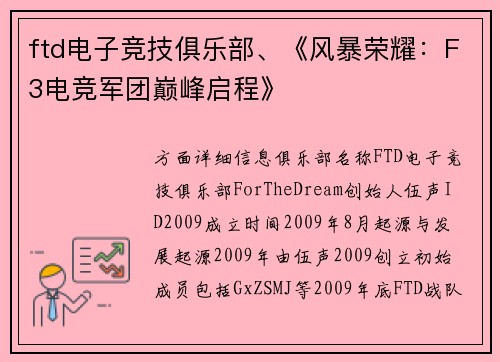 ftd电子竞技俱乐部、《风暴荣耀：F3电竞军团巅峰启程》