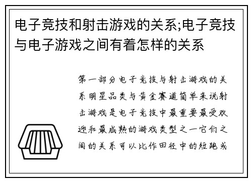 电子竞技和射击游戏的关系;电子竞技与电子游戏之间有着怎样的关系
